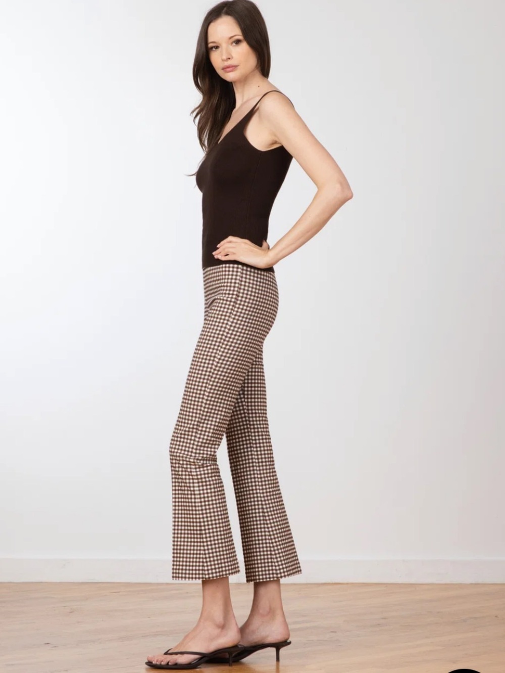 Avenue Montaigne Leo Check Brown Gingham Wide-Leg Pants